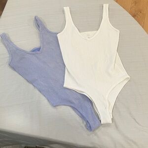 Set of two  Ribbed One Piece Set - White and Blue